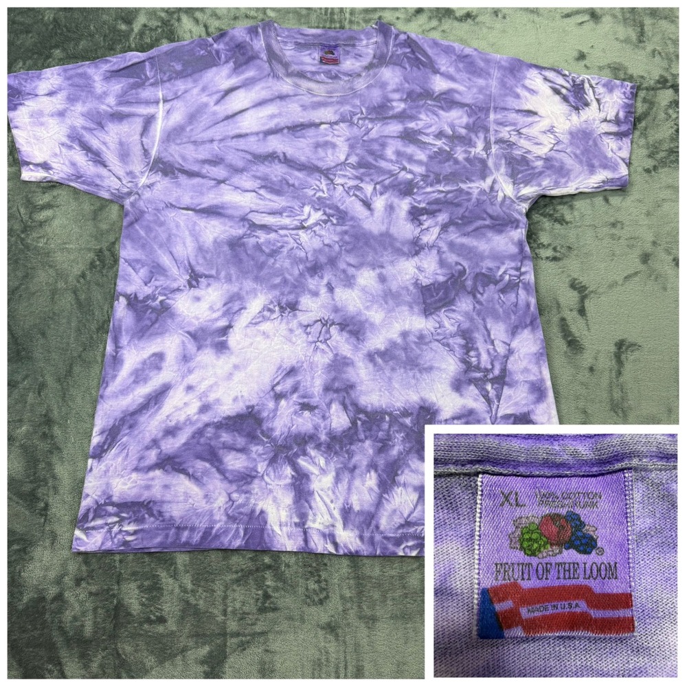 Vintage 80s Single Stitch USA Fruit of the Loom Tie Dye Shirt Mens XL Purple